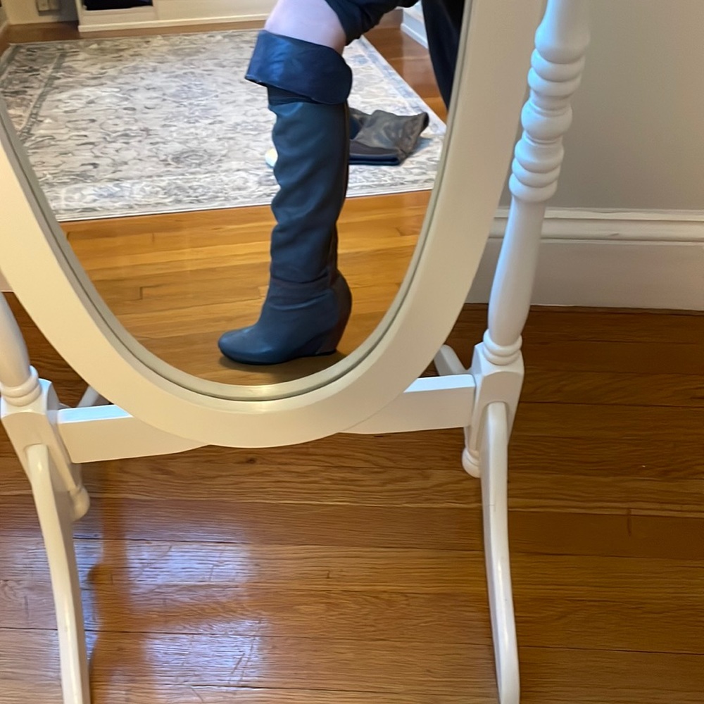 Gray heeled leather boots, brand Aketohn, bought originally at Barney’s